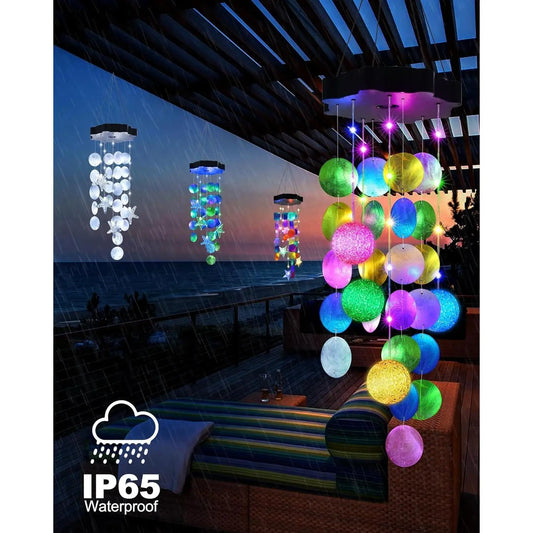 TOODOUR Colorful Solar Outdoor Shell Wind Chime Hanging Light - Waterproof Durable Garden Decor, Solar LED Patio LED Lights, Ambient Lighting, Water Resistant Mom Gift, Camping Essentials Landscape Lamp for Porch Parties Meditation