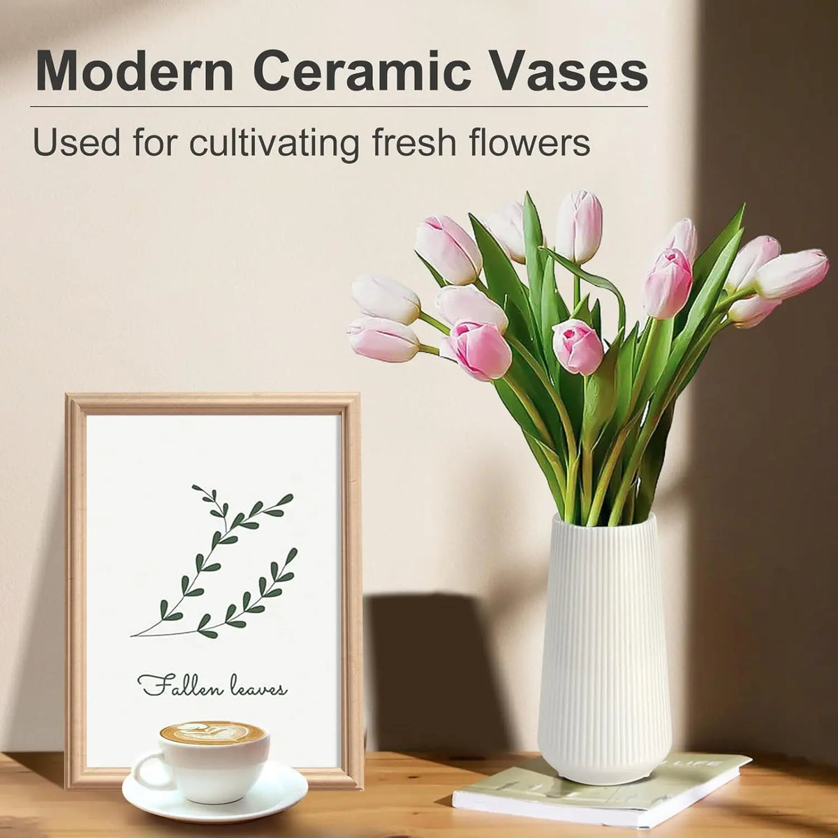 White Ceramic Vase, Small Cute Flower Vase for Pampas Grass, Home, Living Room, Dining Table, Farmhouse, Office Decor, Bedroom, Table, and Kitchen Shelf (White)