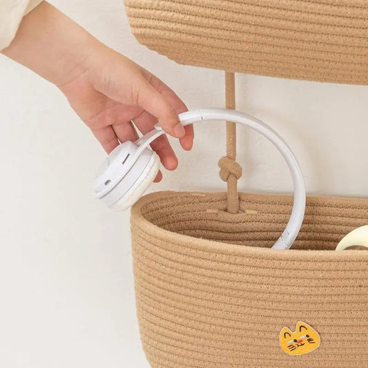 Hanging Over-the-Door & Wall-Mounted 3-Tier Natural Cotton Woven Organizer Basket - 44.5 Inches, Decorative Storage for Closets, Ideal Baby Showers & Birthdays Gift, Mother's Day