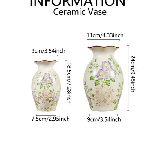 Handmade Ceramic Floral Vase, Hand-Painted Crackle Glaze Flower Vase, French Country Rustic Home Decor, Elegant Table Centerpiece