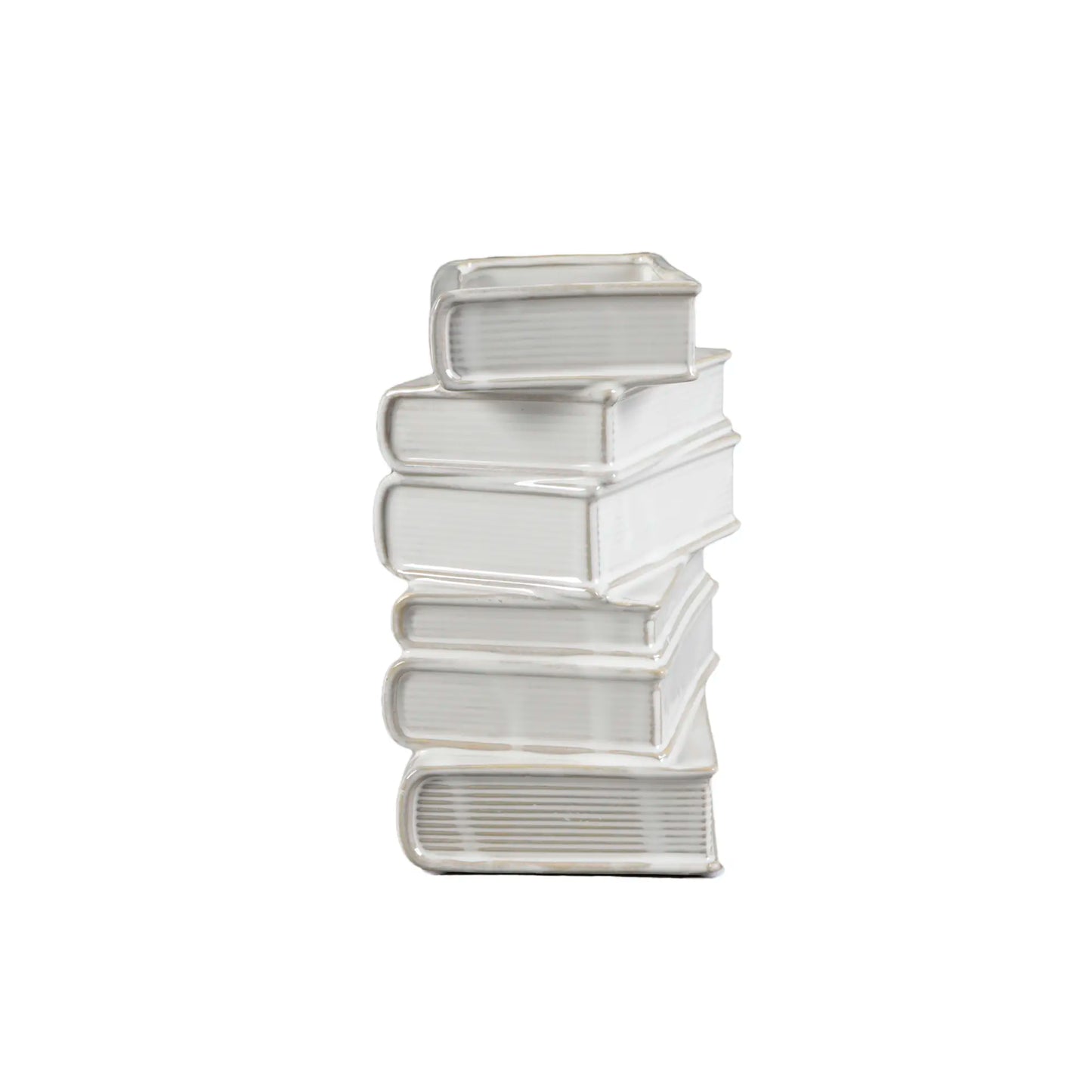 Ivory Ceramic Stacked Books Vase 6.5" x 7.87 Handcrafted Accent for Book Lovers & Vintage Inspired Spaces
