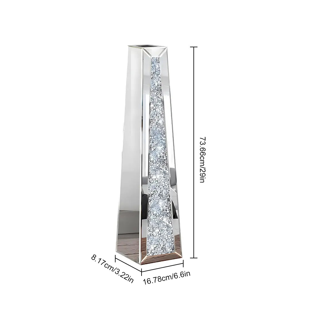 29" Tall Crushed Diamond Floor Vase - Shiny Mirror Surface Decoration, Large Flower Vase for Dried Flowers, Crystal Glass Home Decor for Living Room, Office, Flower Vases