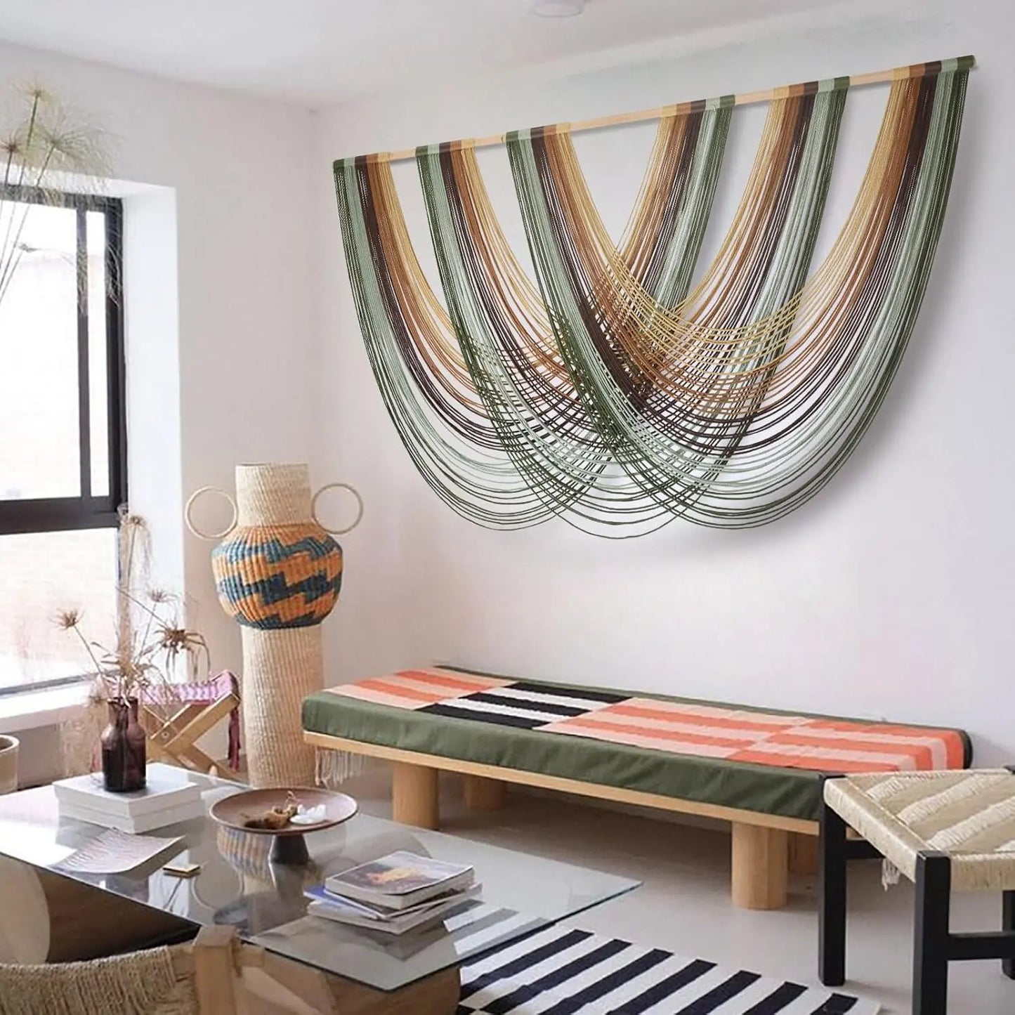 Large Boho Macrame Wall Hanging – Handwoven Yarn Tapestry Wall Decor for Bedroom, Living Room, Nursery & Apartment (57" x 31")