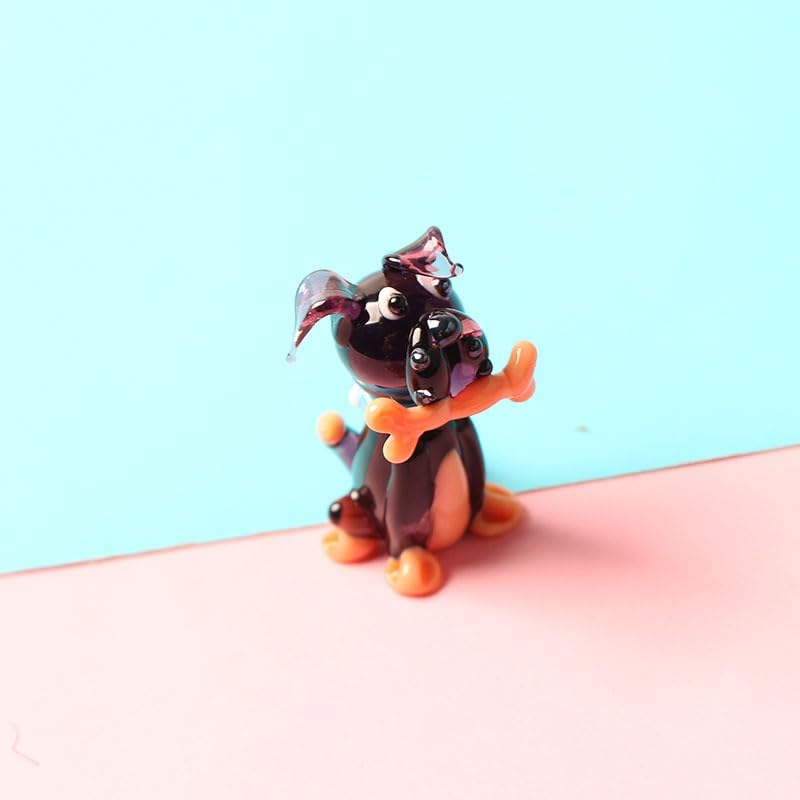 2PC Handcrafted Glass Dog Figurines with Bone - 3D Desktop Ornaments, Cute Animal Decor for Home, Office, Indoor Display
