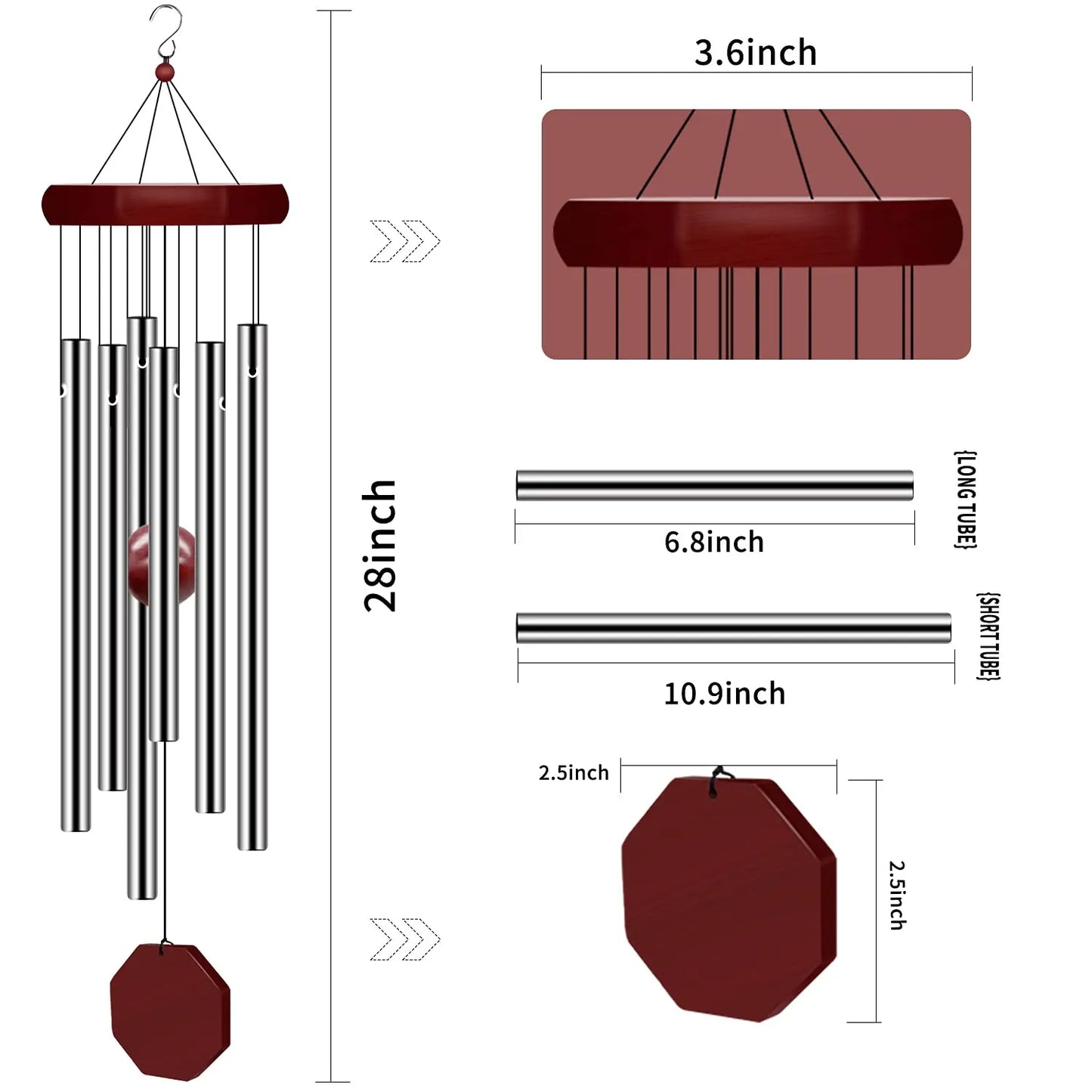 2 Pack Large Memorial Wind Chimes – Deep Tone Outdoor Wind Chime with 6 Tuned Metal Tubes, Elegant Sympathy Gift for Garden, Patio, Balcony & Home Decor