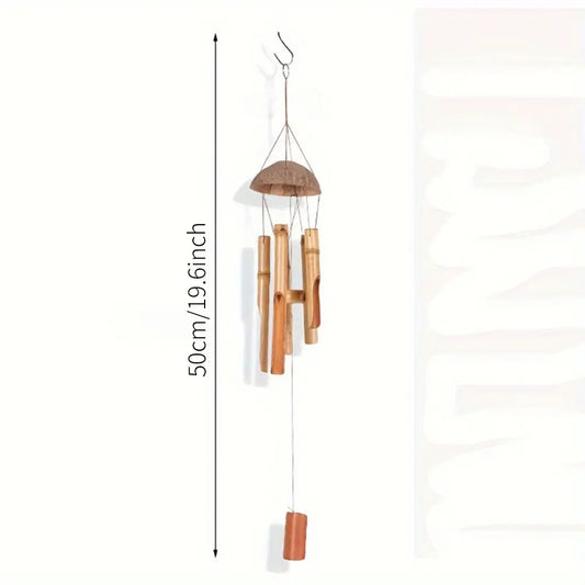 1pc Bamboo Wind Chimes for Outside - Decorative Wind Chime with Deep Melody Tone, Classic Zen Garden Decor, Soothing Natural Sound, Weather-Resistant Durable Bamboo, All Seasons Home Hanging Decor for Patio & Indoor Use