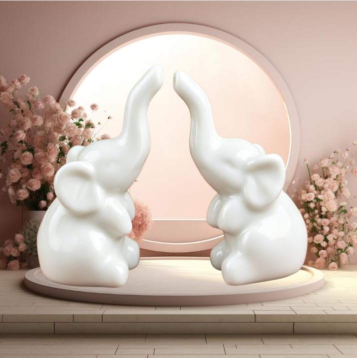 Elephant Statue Home Decor,Modern Style Figurines,Sculpture for Living Room Office Desktop Bookshelf,Ceramics Gold Elephant Ornaments for Mothers Day.Father's Day, Christmas-2PCS