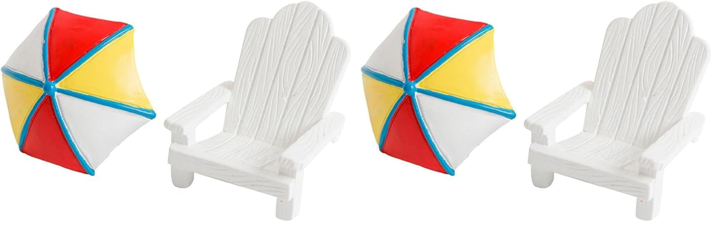 Garneck 2pcs Miniature Mini Beach Chair Furniture Terrariums Decoration Aquarium Ornament Mediterranean Figurines Umbrella Summer Home Accents Decor Mini Desktop Decor Rocking Chair Cute