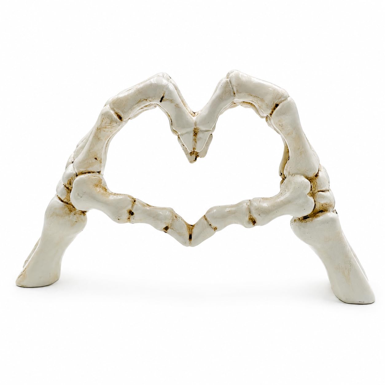 White Halloween Heart Hands Sculpture, Resin Abstract Skeleton Statue Love Ornaments, Heart Shape Finger Gesture Figurines for Shelf Home Desktop Decoration