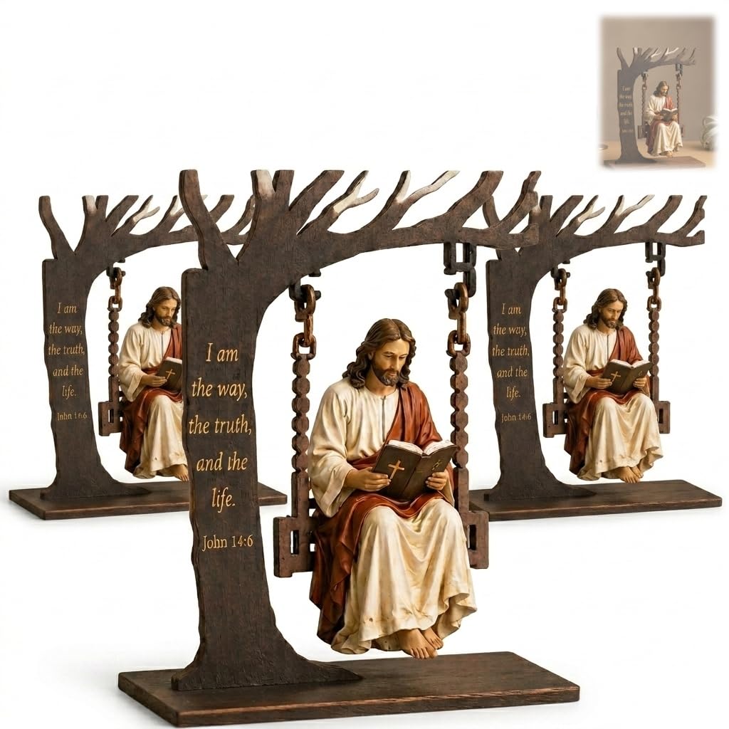 Christian Jesus Swing Ornament,7in Wood Jesus Bible Swing Ornament (1pc)