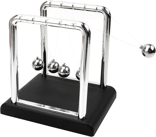 Newtons Cradle Balance Balls,Pendulum Balls with Black Base,Newtons Cradle Pendulum,Desk Decor for Men,Physics Toys,Metal Creative Ornament Crafts,Mind Bending Desk Sculpture - Large Black