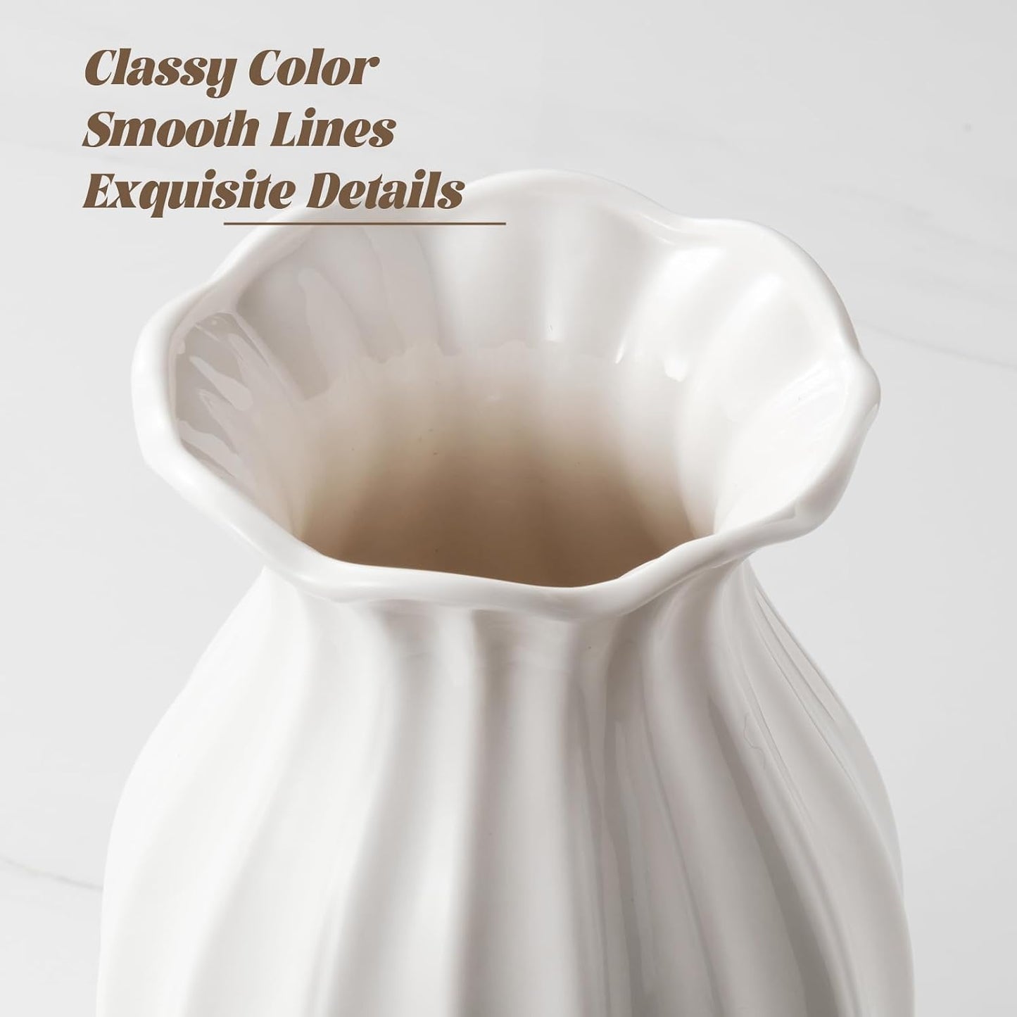 White Ceramic Vase, 7.8 Inch Flower Vase Home Decor Modern Decorative Vases