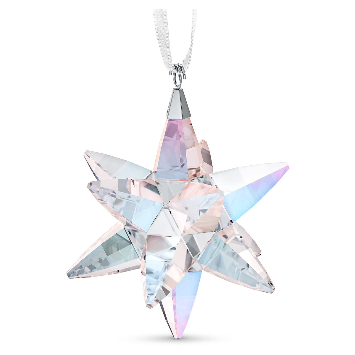 SWAROVSKI Shimmer Star Ornament, Medium, Multicolored Swarovski Crystals on White Satin Ribbon, Part of the Classic Collection