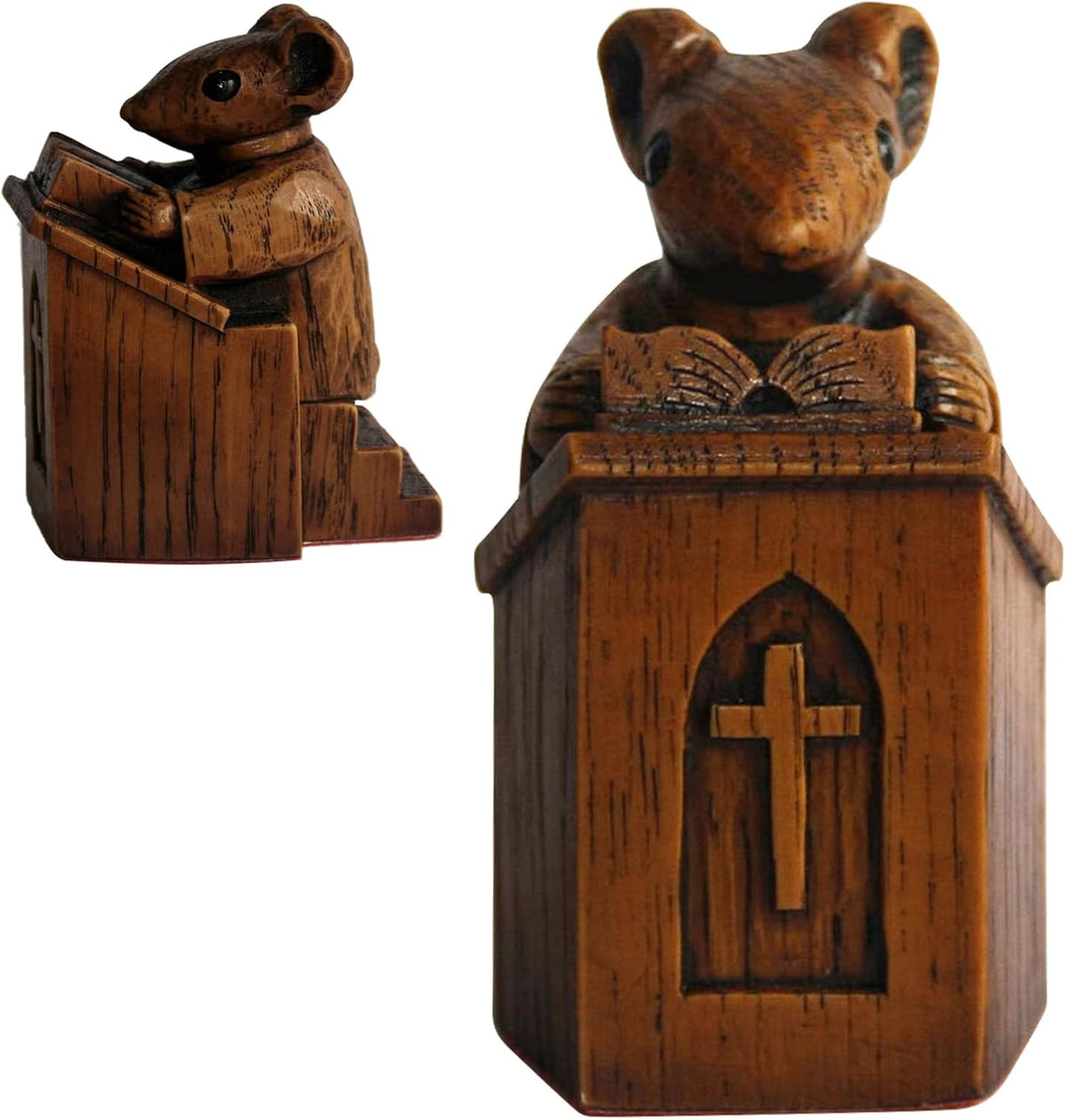 Yuhoo Church Mouse Statue, Wooden Church Mouse in The Pulpit Collectible Figurine for Home and Office Desktop Decor, Mouse Ornament On The Pulpit Sculpture for Home Outdoor Garden Decor