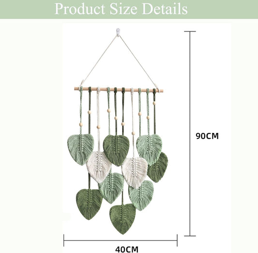 MSFENG Wall Hanging Decor Leaves Tapestry Boho Wall Decor Woven Feather Handmade Yarn Tassels Woven Wall Art Decorations for Nursery, Bedroom, Living Room, Apartment Home Backdrop (LightGreen)