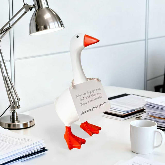 Desk Goose 7 inch Cute Mini Desktop Goose Statue with Three Positive Cards Funny Goose Figurine Table Decor House Warming Christmas Birthday Gifts(Positive)