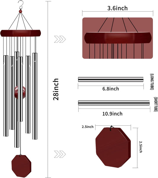 2 Pack Pgzsy Memorial Wind Chimes Outdoor Large Deep Tone, Elegant Sympathy Wind-Chime Personalized with 6 Tuned Tubes for Garden Patio Balcony and Home