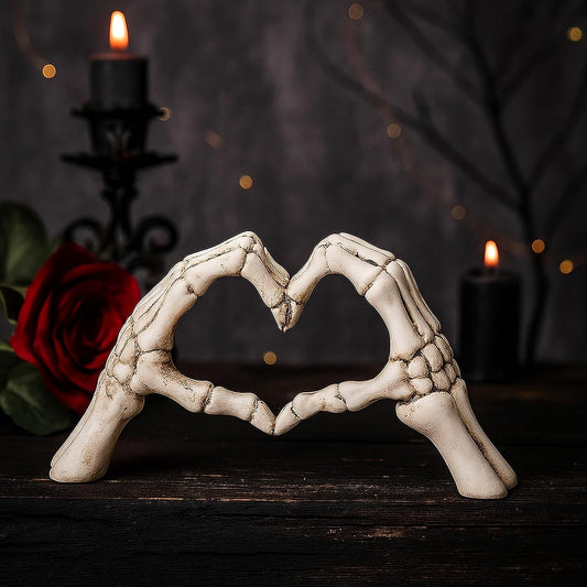 Gothic Skeleton Heart Hands Sculpture 6.3"- Unique Until Death Bone Heart Love Sign -Halloween Home Decor, Gothic Wedding Gift, Shelf Desktop Ornament