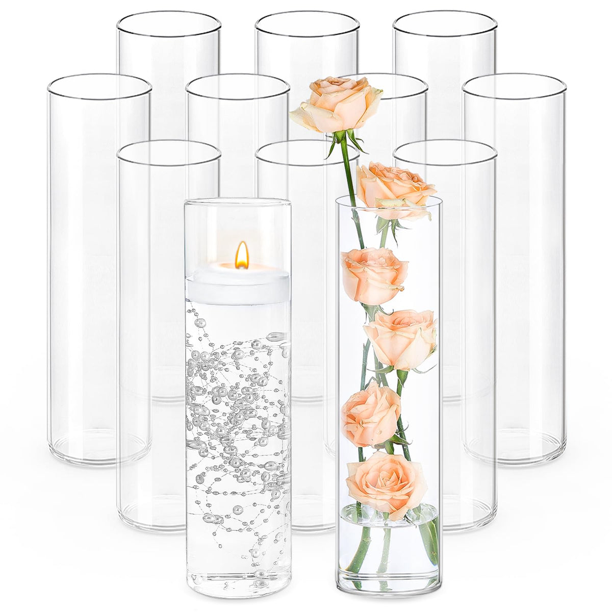 TBWIND 12pcs 6 Inch Clear Glass Cylinder Vases for Centerpieces