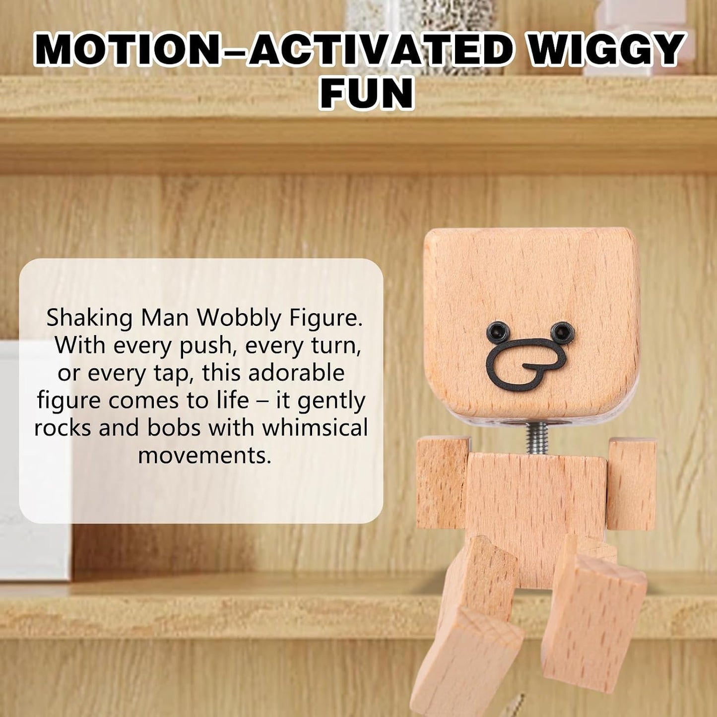Shaking Wooden Man, Shaking Wooden Man Figurine for Car Dashboard with 12PCS, Funny Cars Ornaments Wood Desktop Decor,Car Dashboard Accessories and Desk Decoration