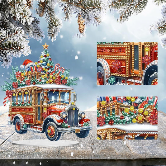 POETRYDRAW DIY Diamond Art Ornament Desktop Kit Christmas Car, Stand Up Acrylic Diamonds Painting Ornament for Adults, 5D Special Diamond Gem Craft Tabletop Placement Board Kit