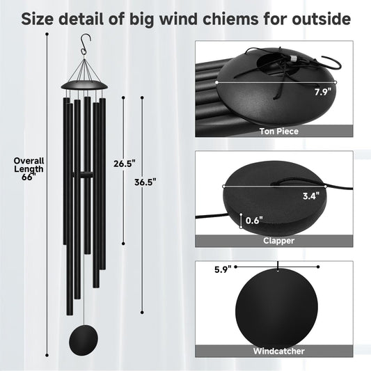 66" Extra Large Wind Chimes for Outside, 6 Thick and Bold Aluminum Tubes