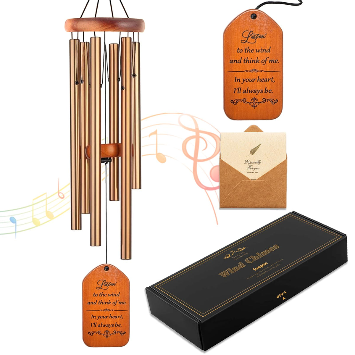 Soopau Wind Chimes for Outside, 30" Wooden Sympathy Wind Chimes Memorial Wind Chime for Loss of Loved One Mother Father, Sympathy Gift Home Decor Outdoor Garden Patio