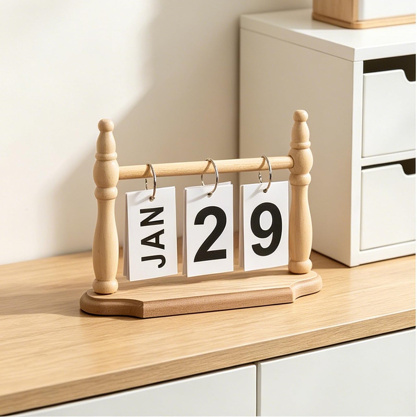 Perpetual Flip Desk Calendar, Reusable Desktop Decor, White