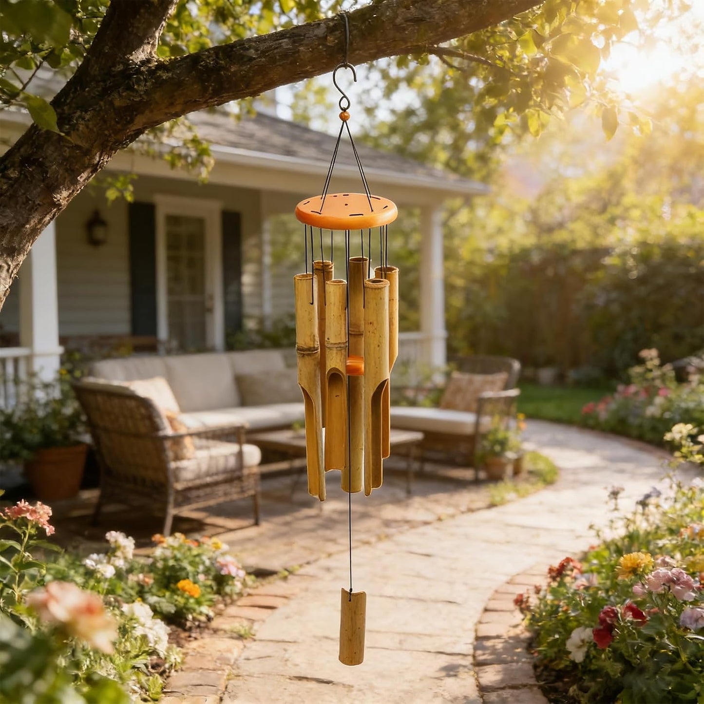 MUMTOP Bamboo Wind Chimes, Deep Tone Wooden Wind Chime Outdoor Garden Decor