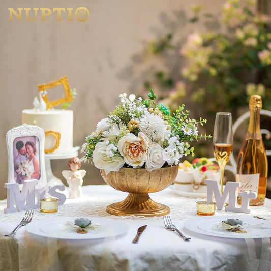 NUPTIO Gold Compote Vase for Centerpiece, 8.5" Wide Opening, 10 Pcs