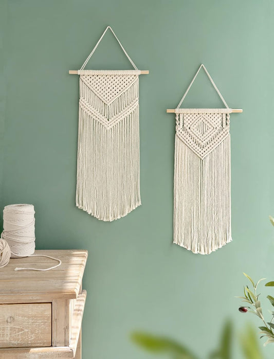 Dahey 2Pcs Macrame Wall Hanging Boho Tapestry Wall Art Bedroom Decor,Medium