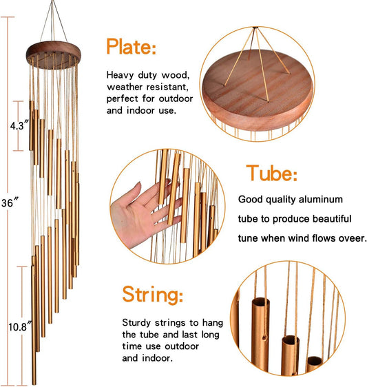 SuninYo Wind Chimes for Outside,Memorial Windchimes Outdoor Clearance,36 inches Memorial Wind Chimes with S Hook for Home Garden Decoration