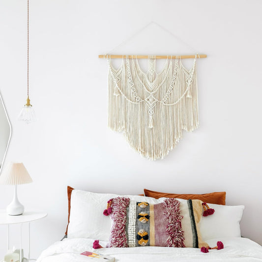Mkono Macrame Wall Hanging Boho Home Decor Chic Woven Decoration for Bedroom Living Room Apartment Dorm Gallery Perfect Handmade Christmas Gift Ideas, 1 Pack, Large Size, 36"x35"