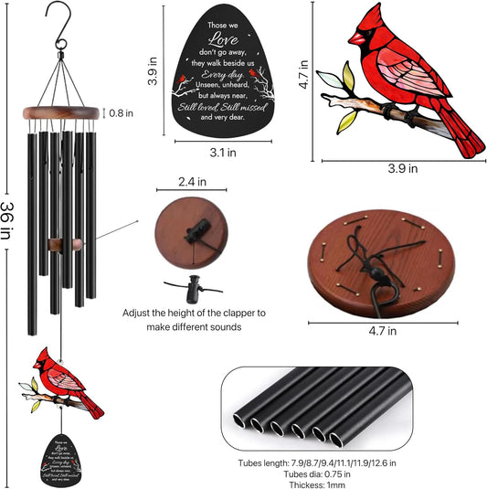 Memorial Wind Chimes for Loss of Loved One, Sympathy Gifts for Loss of Mother/Dad/Husband - Cardinal Wind Chimes for Outside with Mute Option, in Memory of Loved One Gifts, Sympathy Wind Chimes 36''
