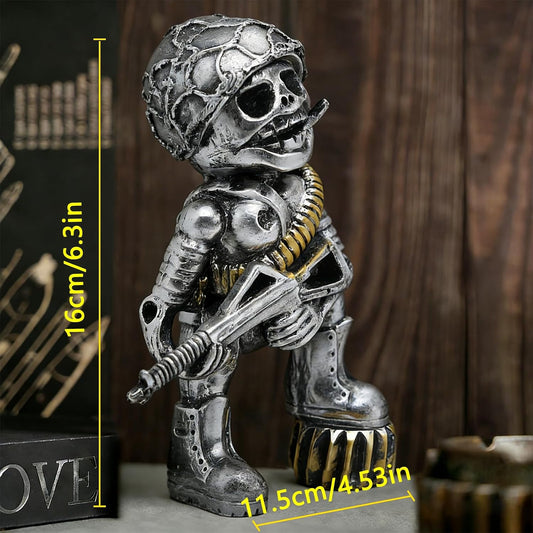 Skeleton Warrior Resin Sculpture, Machine Gunner Decor, Unique Gift for Men