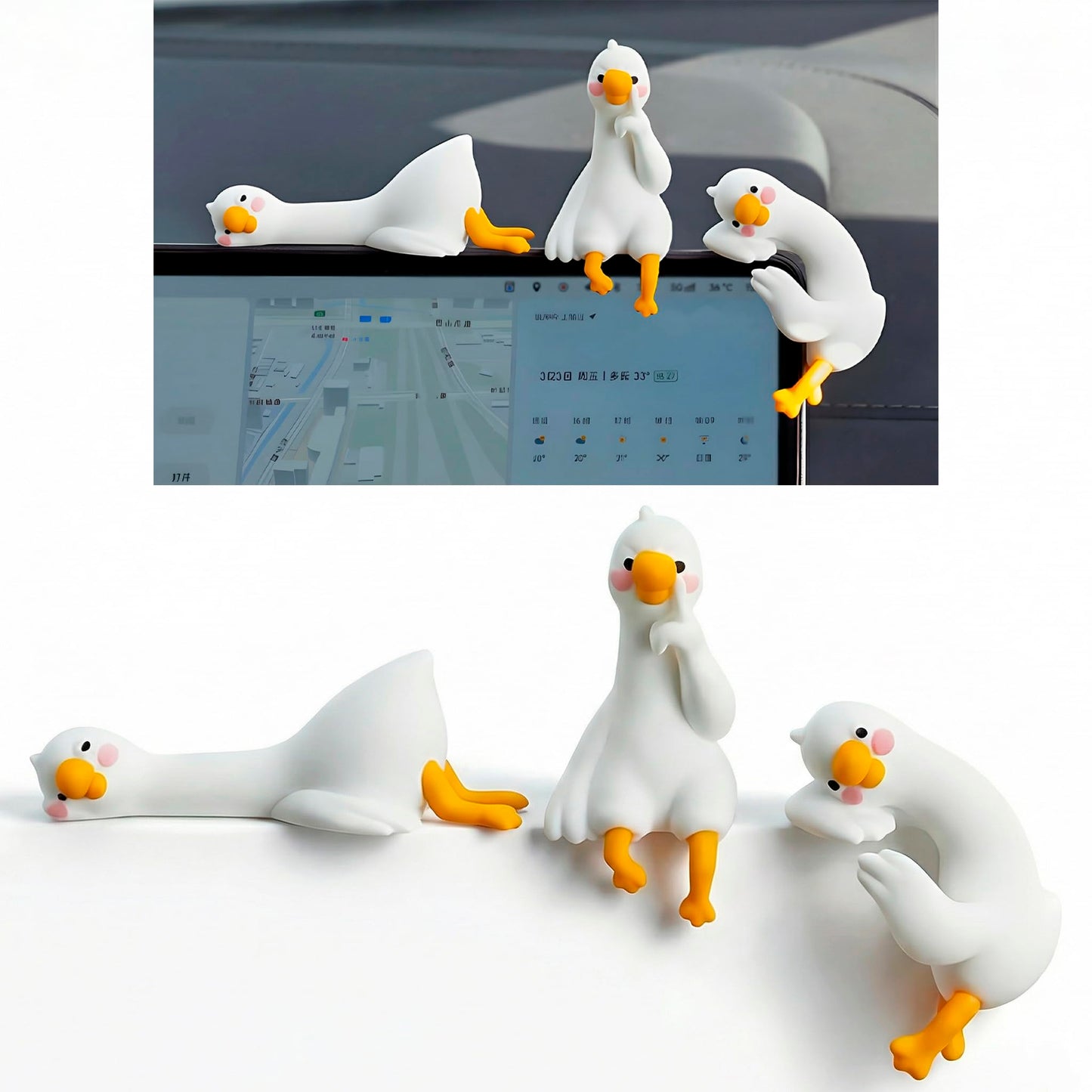 3Pcs So Tired Lazy Duck Mini Desk Ornaments, Resin Goose Figurines for Computer Monitor & Car Dashboard Decor, Cute Office Accessories & Gifts, Funny Duck Statue for Home Vehicle Screen