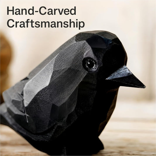Hand-Carved Wood Raven Black Bird Crow Figurine Set (Pack of 2)