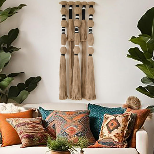 Macrame Wall Hanging Geometric Khaki Boho Fiber Craftsmanship 15.7"W*39"L