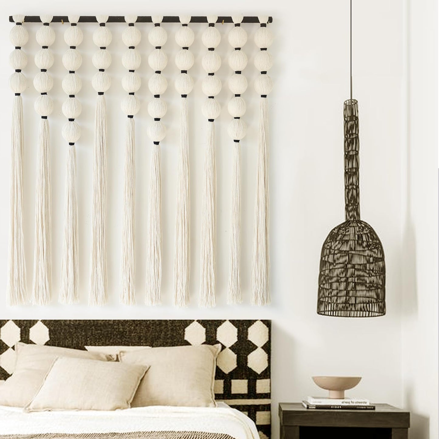 Macrame Wall Hanging Ball Tassels Boho Woven Wall Decor Handmade 27"W*39"L