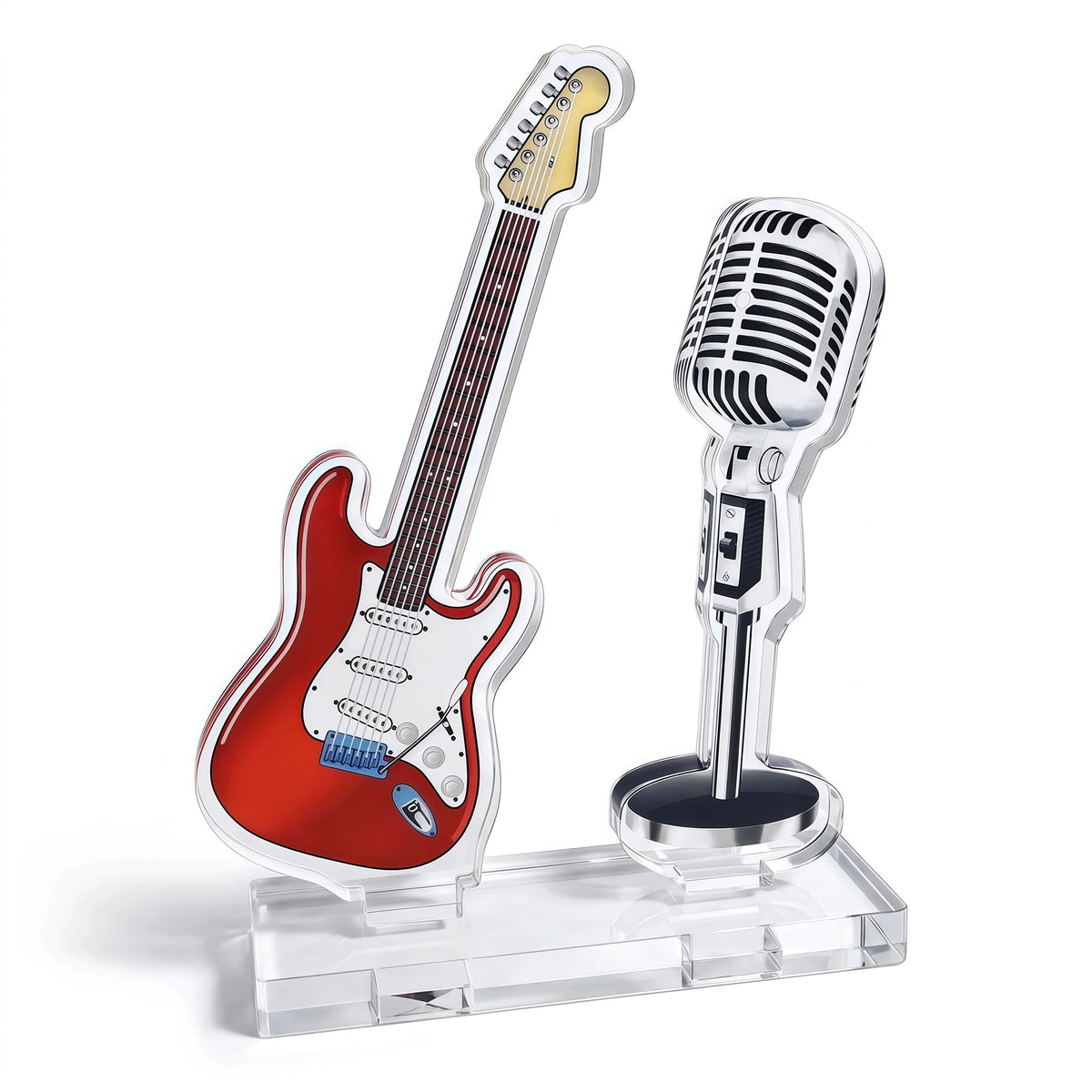 Clear Acrylic Guitar and Mic Desktop Ornament, Tabletop Music Decor Stand