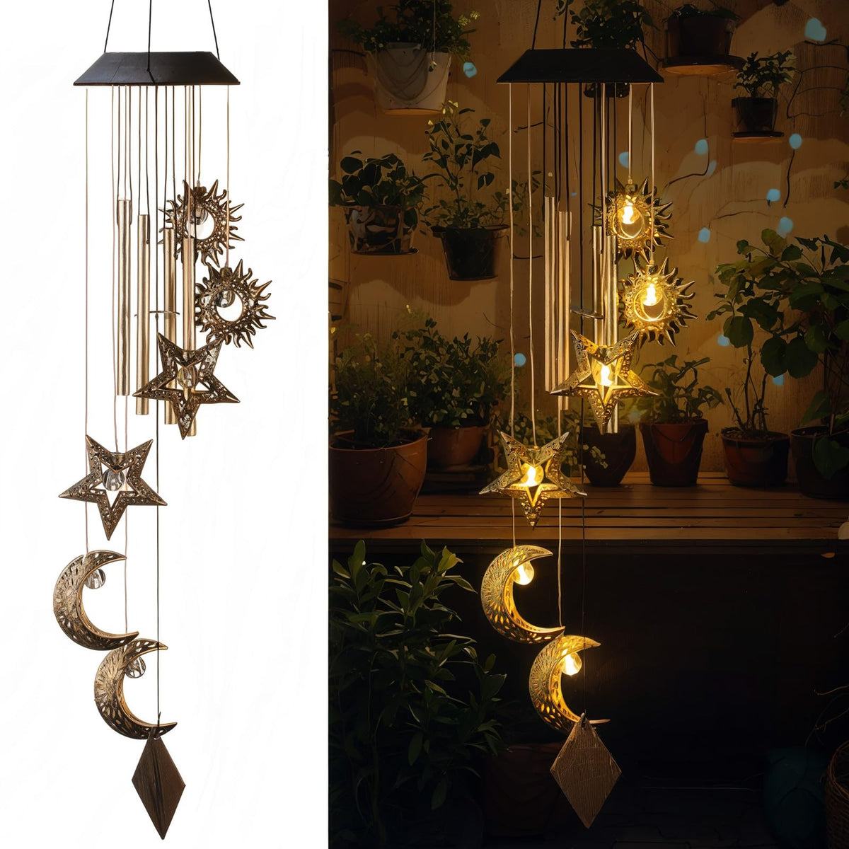 Colingmill Solar Wind Chimes for Outside,Sun Moon Star,Warm Lights