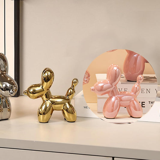Steviieden Small Balloon Dog Statue Gold Modern Ceramic Animal Sculpture