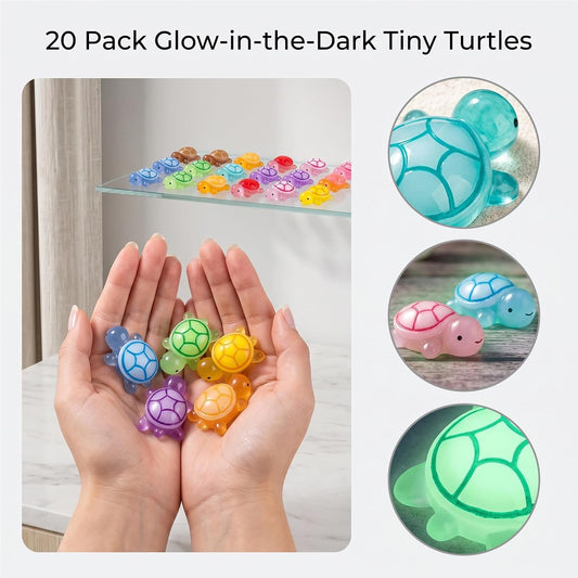 20 Pcs Mini Resin Turtles Glow in the Dark, Sea Animals for Dollhouse Decor