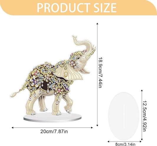 JISHSHAY Diamond Art Desk Ornaments Diamond Painting Desktop Decoration Gem Art Table Top Decorations Gem Painting Table Ornaments Mosaic Kits for Adults Desk Top Kits with Special Shaped Elephant