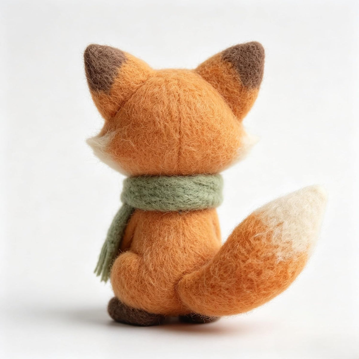 3 Inch Handmade Wool Felt Fox Figurine with Green Scarf,Tabletop Ornament