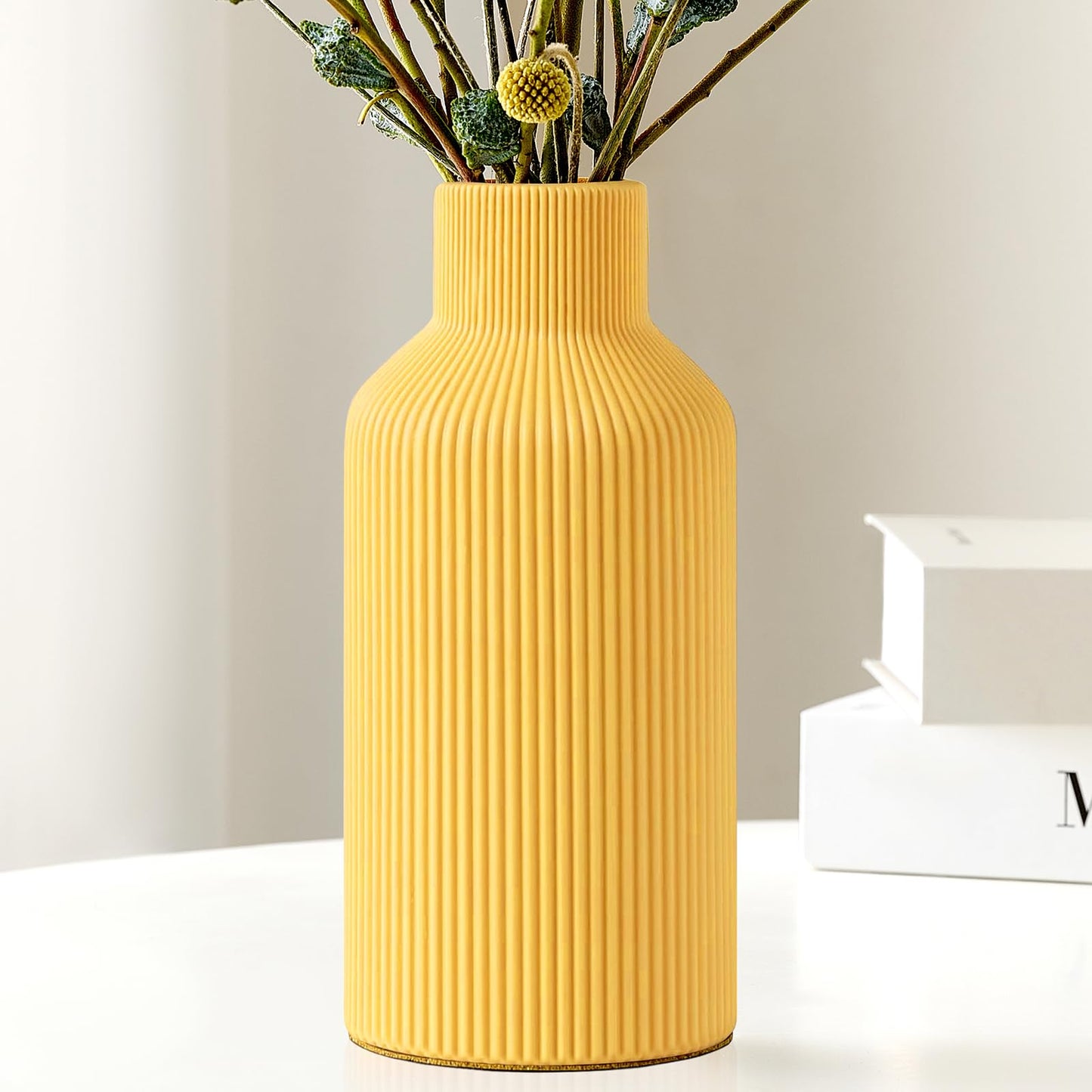 Mfacoy White Ceramic Flower Vase, Minimalist Decor, Modern Home Decorative Vase, Small Pampas Grass Vases For Kitchen, Bedroom, Office, Living Room, Bathroom, Shelf Centerpiece Table Decorations(8 in)
