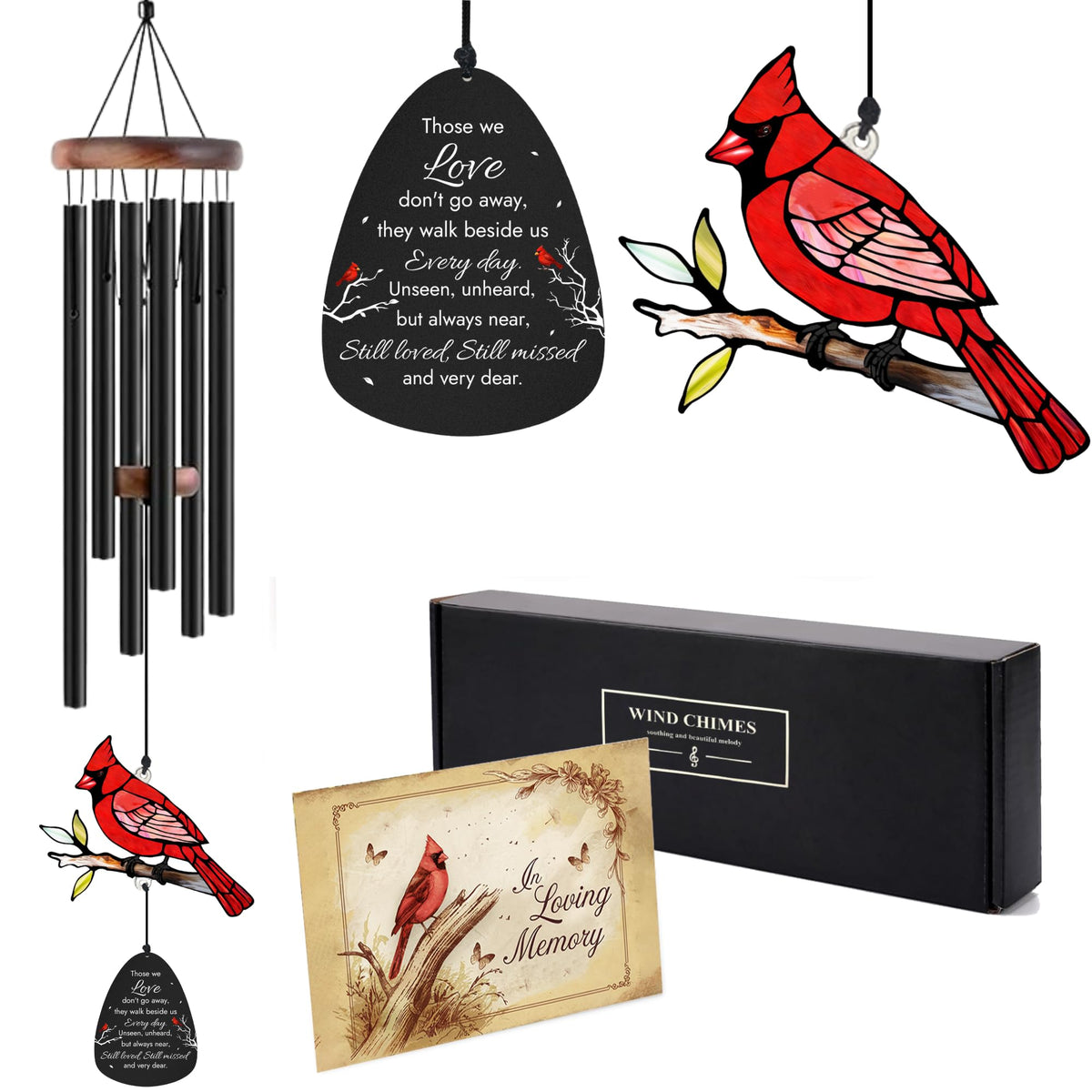 Memorial Wind Chimes for Loss of Loved One, Sympathy Gifts for Loss of Mother/Dad/Husband - Cardinal Wind Chimes for Outside with Mute Option, in Memory of Loved One Gifts, Sympathy Wind Chimes 36''