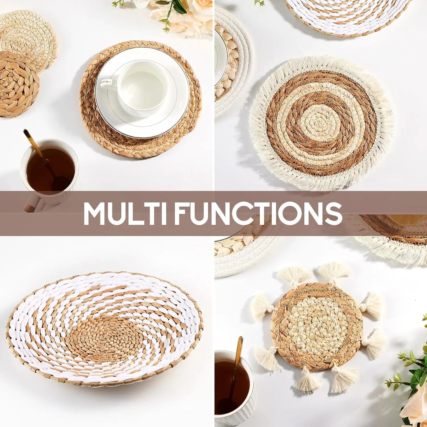 7-Pack Hanging Woven Seagrass Rattan Wicker Wall Baskets, Eco-Friendly Round Boho Home Wall Decor, Interior Decoration for Farmhouse Bedroom Kitchen, Ideal Gift for Room Decor