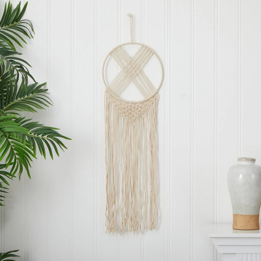 30x10in Handcrafted Macrame Wall Hanging - Artisans Craft Boho Chic Rustic Decor, Unique Room Decor Woven Dreamcatcher, Living Room Wall Art