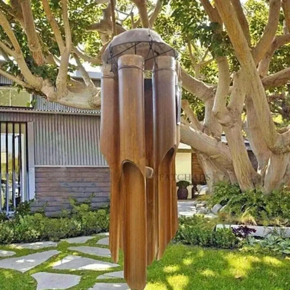 1pc Bamboo Wind Chimes for Outside - Decorative Wind Chime with Deep Melody Tone, Classic Zen Garden Decor, Soothing Natural Sound, Weather-Resistant Durable Bamboo, All Seasons Home Hanging Decor for Patio & Indoor Use